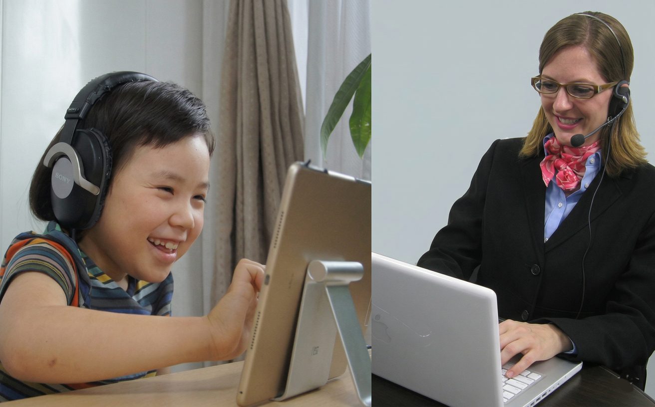 ネイティブの先生とオンラインで英会話をする子供